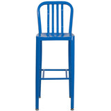 Commercial Grade 30" High Blue Metal Indoor-Outdoor Barstool with Vertical Slat Back
