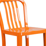 Commercial Grade 30" High Orange Metal Indoor-Outdoor Barstool with Vertical Slat Back