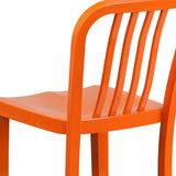 Commercial Grade 30" High Orange Metal Indoor-Outdoor Barstool with Vertical Slat Back