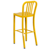 Commercial Grade 30" High Yellow Metal Indoor-Outdoor Barstool with Vertical Slat Back