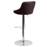 Contemporary Brown Vinyl Bucket Seat Adjustable Height Barstool with Chrome Base