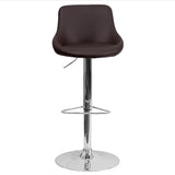 Contemporary Brown Vinyl Bucket Seat Adjustable Height Barstool with Chrome Base
