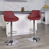 Contemporary Burgundy Vinyl Bucket Seat Adjustable Height Barstool with Diamond Pattern Back and Chrome Base by Office Chairs PLUS