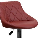 Contemporary Burgundy Vinyl Bucket Seat Adjustable Height Barstool with Diamond Pattern Back and Chrome Base