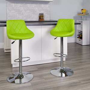 Contemporary Green Vinyl Bucket Seat Adjustable Height Barstool with Diamond Pattern Back and Chrome Base by Office Chairs PLUS