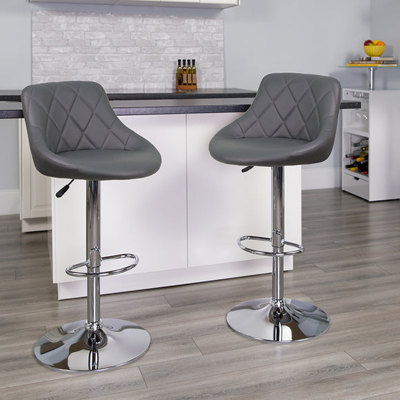 Contemporary Gray Vinyl Bucket Seat Adjustable Height Barstool with Chrome Base by Office Chairs PLUS