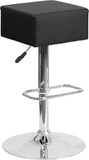 Contemporary Black Vinyl Adjustable Height Barstool with Square Seat and Chrome Base
