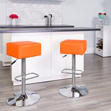 Contemporary Orange Vinyl Adjustable Height Barstool with Square Seat and Chrome Base by Office Chairs PLUS