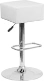 Contemporary White Vinyl Adjustable Height Barstool with Square Seat and Chrome Base