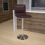Modern Brown Vinyl Adjustable Bar Stool with Back, Counter Height Swivel Stool with Chrome Pedestal Base by Office Chairs PLUS