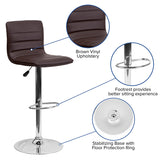 Modern Brown Vinyl Adjustable Bar Stool with Back, Counter Height Swivel Stool with Chrome Pedestal Base