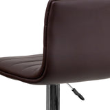 Modern Brown Vinyl Adjustable Bar Stool with Back, Counter Height Swivel Stool with Chrome Pedestal Base