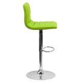 Modern Green Vinyl Adjustable Bar Stool with Back, Counter Height Swivel Stool with Chrome Pedestal Base