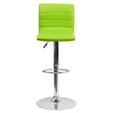Modern Green Vinyl Adjustable Bar Stool with Back, Counter Height Swivel Stool with Chrome Pedestal Base