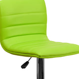 Modern Green Vinyl Adjustable Bar Stool with Back, Counter Height Swivel Stool with Chrome Pedestal Base