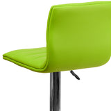 Modern Green Vinyl Adjustable Bar Stool with Back, Counter Height Swivel Stool with Chrome Pedestal Base