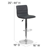 Modern Gray Vinyl Adjustable Bar Stool with Back, Counter Height Swivel Stool with Chrome Pedestal Base