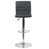 Modern Gray Vinyl Adjustable Bar Stool with Back, Counter Height Swivel Stool with Chrome Pedestal Base