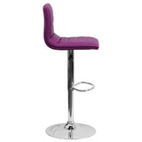 Modern Purple Vinyl Adjustable Bar Stool with Back, Counter Height Swivel Stool with Chrome Pedestal Base
