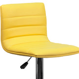 Modern Yellow Vinyl Adjustable Bar Stool with Back, Counter Height Swivel Stool with Chrome Pedestal Base