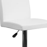 Contemporary White Vinyl Adjustable Height Barstool with Panel Back and Chrome Base