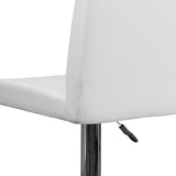 Contemporary White Vinyl Adjustable Height Barstool with Panel Back and Chrome Base