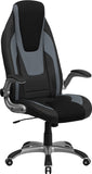 High Back Black and Gray Vinyl Executive Swivel Ergonomic Office Chair with Black Mesh Insets and Flip-Up Arms by Office Chairs PLUS