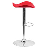 Contemporary Red Vinyl Adjustable Height Barstool with Wavy Seat and Chrome Base