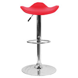 Contemporary Red Vinyl Adjustable Height Barstool with Wavy Seat and Chrome Base