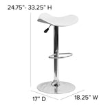 Contemporary White Vinyl Adjustable Height Barstool with Wavy Seat and Chrome Base