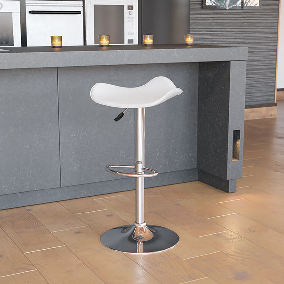 Contemporary White Vinyl Adjustable Height Barstool with Wavy Seat and Chrome Base by Office Chairs PLUS