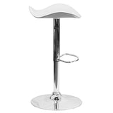 Contemporary White Vinyl Adjustable Height Barstool with Wavy Seat and Chrome Base