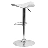 Contemporary White Vinyl Adjustable Height Barstool with Wavy Seat and Chrome Base