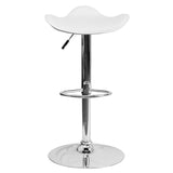 Contemporary White Vinyl Adjustable Height Barstool with Wavy Seat and Chrome Base