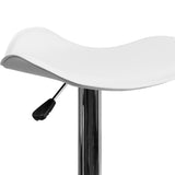 Contemporary White Vinyl Adjustable Height Barstool with Wavy Seat and Chrome Base