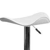 Contemporary White Vinyl Adjustable Height Barstool with Wavy Seat and Chrome Base