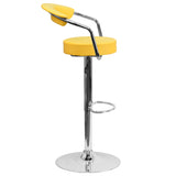 Contemporary Yellow Vinyl Adjustable Height Barstool with Arms and Chrome Base