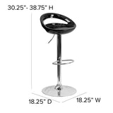 Contemporary Black Plastic Adjustable Height Barstool with Rounded Cutout Back and Chrome Base