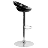 Contemporary Black Plastic Adjustable Height Barstool with Rounded Cutout Back and Chrome Base