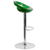 Contemporary Green Plastic Adjustable Height Barstool with Rounded Cutout Back and Chrome Base