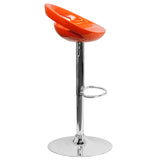 Contemporary Orange Plastic Adjustable Height Barstool with Rounded Cutout Back and Chrome Base