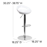 Contemporary White Plastic Adjustable Height Barstool with Rounded Cutout Back and Chrome Base