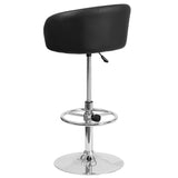 Contemporary Black Vinyl Adjustable Height Barstool with Barrel Back and Chrome Base