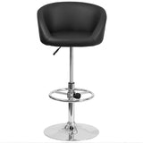 Contemporary Black Vinyl Adjustable Height Barstool with Barrel Back and Chrome Base