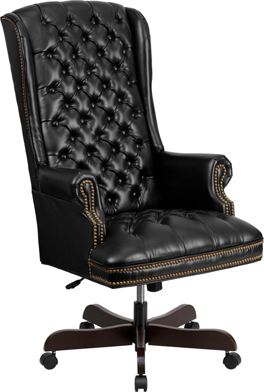 High Back Traditional Fully Tufted Black LeatherSoft Executive Swivel Ergonomic Office Chair with Arms by Office Chairs PLUS