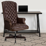 High Back Traditional Fully Tufted Brown LeatherSoft Executive Swivel Ergonomic Office Chair with Arms by Office Chairs PLUS