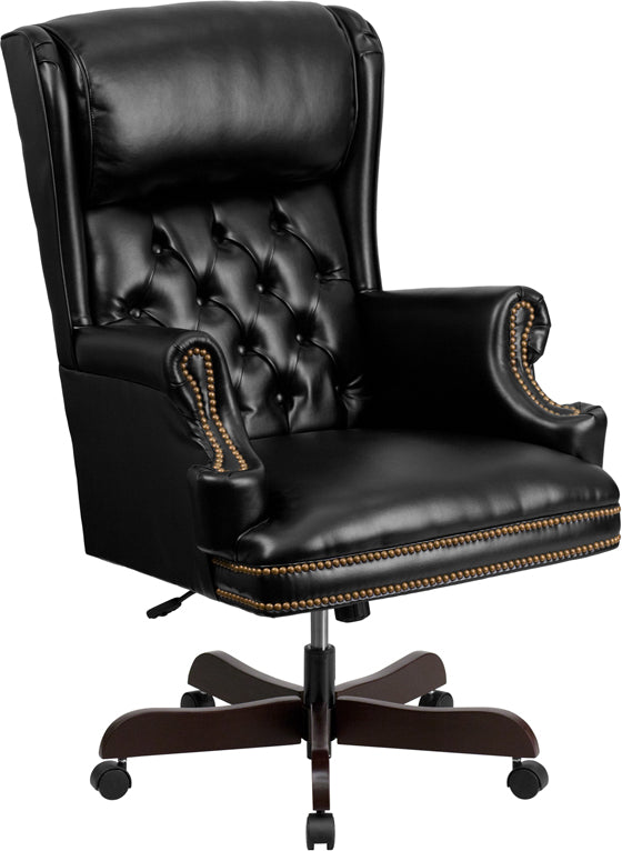 High Back Traditional Tufted Black LeatherSoft Executive Ergonomic Office Chair with Oversized Headrest & Nail Trim Arms by Office Chairs PLUS