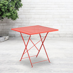 Commercial Grade 28" Square Coral Indoor-Outdoor Steel Folding Patio Table by Office Chairs PLUS