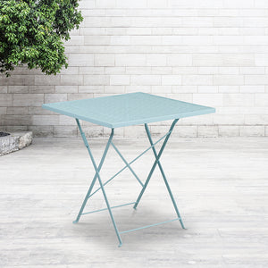 Commercial Grade 28" Square Sky Blue Indoor-Outdoor Steel Folding Patio Table by Office Chairs PLUS