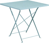 Commercial Grade 28" Square Sky Blue Indoor-Outdoor Steel Folding Patio Table